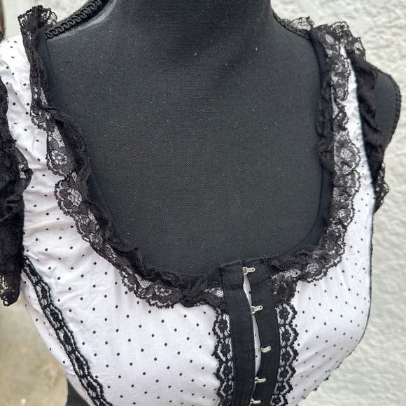 Tripp‎ NYC Vtg y2k Black White Polka Dot Corset Top Women's Size Small Lace Trim - Picture 8 of 12